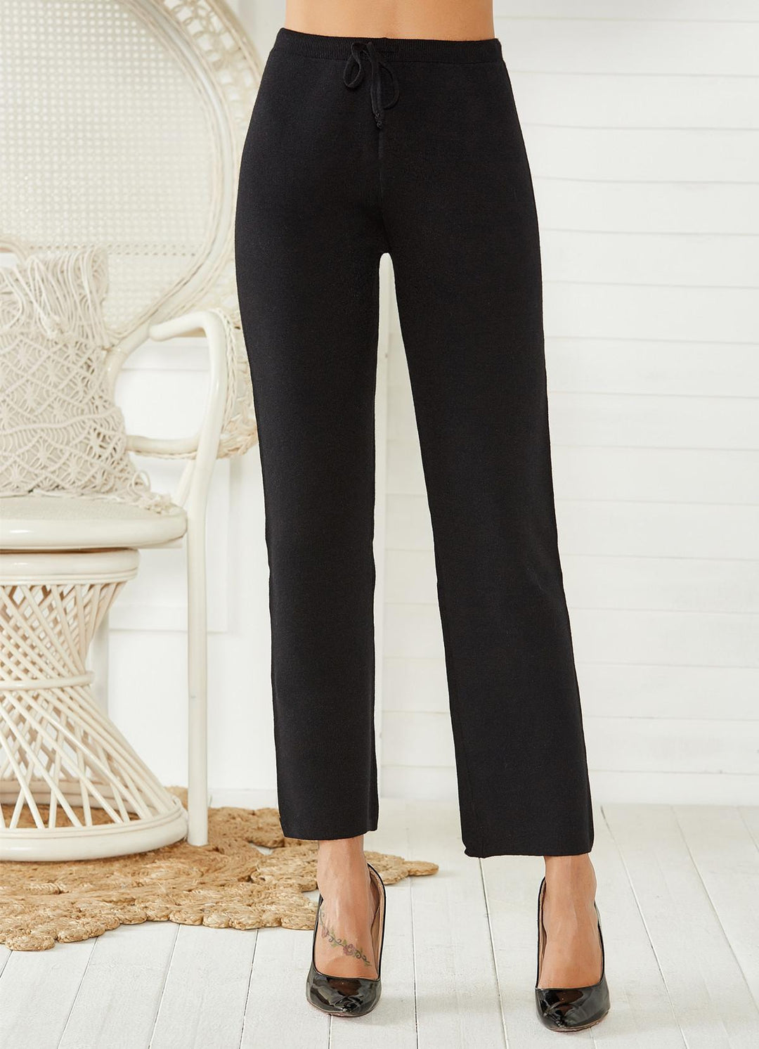 Damen Loungy Strickhose mit elastischem Bund und Kordelzug EB