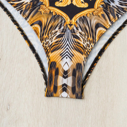 Damen Einteiler Badeanzug mit elegantem Rüschendesign und auffälligem Tiermuster EB