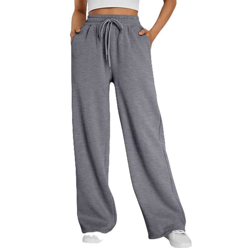 Damen nan Palazzo-Loungehose mit hoher Taille, elastischem Bund, Kordelzug und tiefen Seitentaschen EB