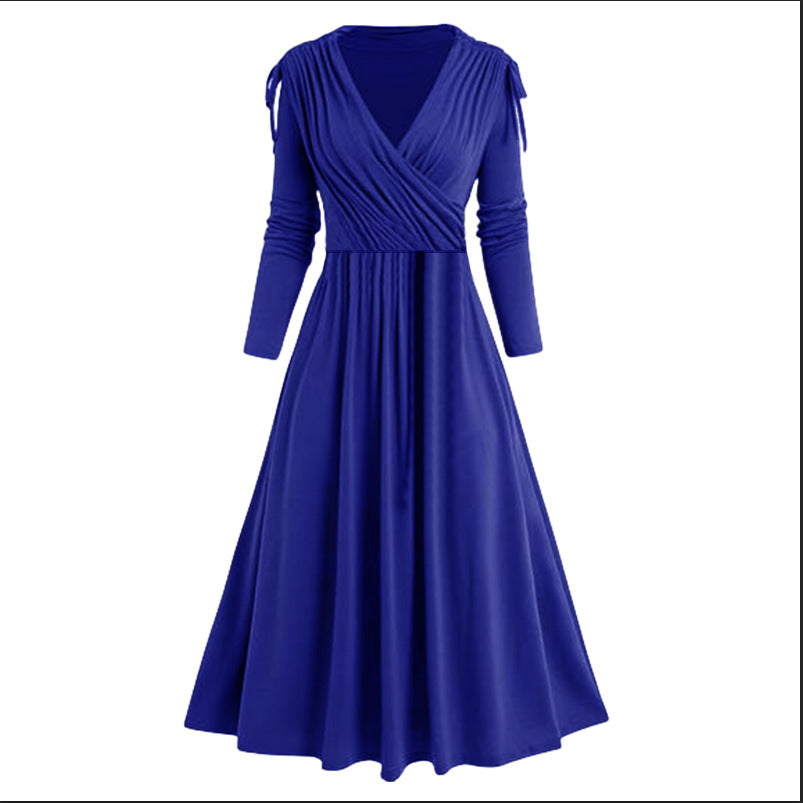 Damen Midikleid mit Wickeloptik und langen Ärmeln EB