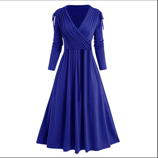 Damen Midikleid mit Wickeloptik und langen Ärmeln EB