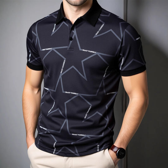 Herren Poloshirt mit modernem Sternen-Design und atmungsaktiven Materialien EB