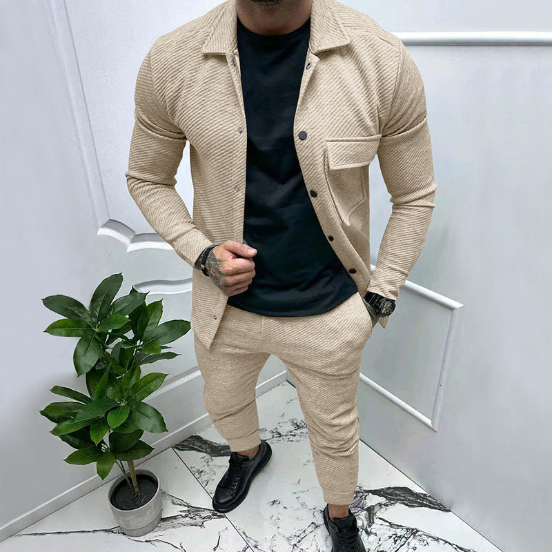 Herren nan feinstrukturiertes Hemdjacke- und Jogginghose-Set aus Sweat mit schmaler Passform EB