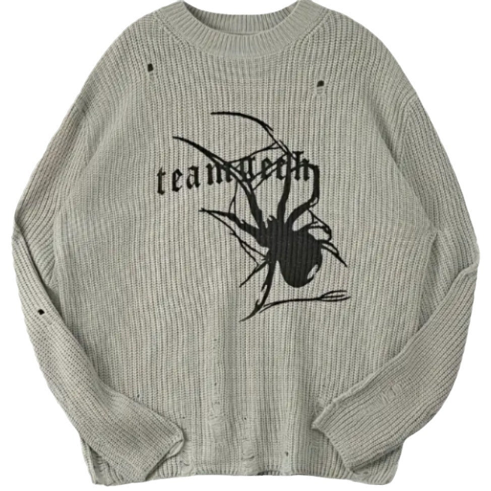 Damen Oversized Strickpullover mit auffälligem Spinnenmuster EB