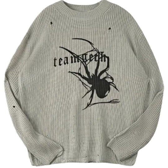 Damen Oversized Strickpullover mit auffälligem Spinnenmuster EB