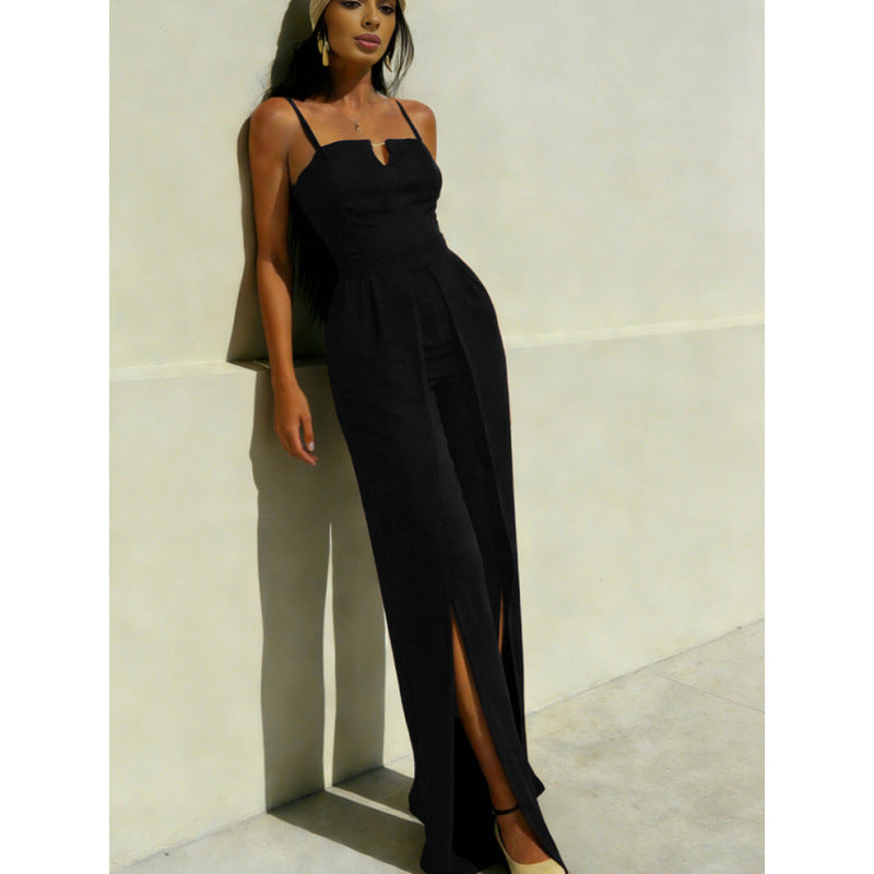 Damen Elegantes Langarm-Overall mit hochgeschlossenem Ausschnitt und seitlichem Schlitz EB