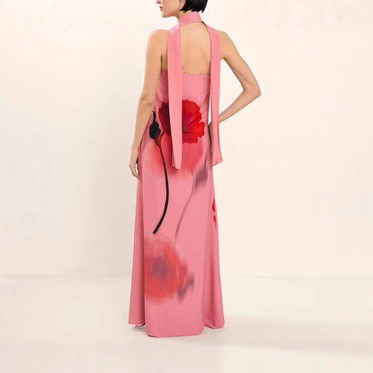 Damen Maxi-Kleid mit floralem Druck und abnehmbarem Schal EB