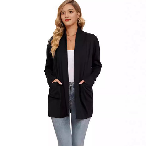 Damen lässiger Longcardigan mit Taschen EB