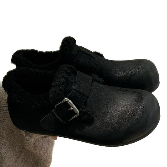 Damen Kuschelige Clogs mit weichem Kunstfell und modischem Schnallen-Design EB