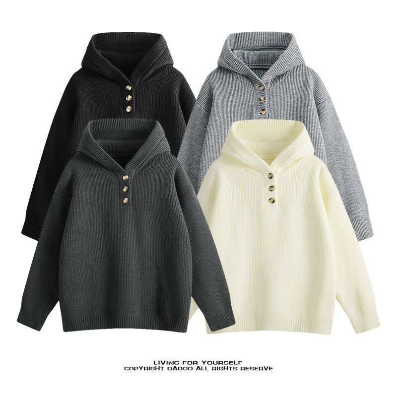 Damen Hochwertiger Strickpullover mit Stehkragen und Knopfdetails EB