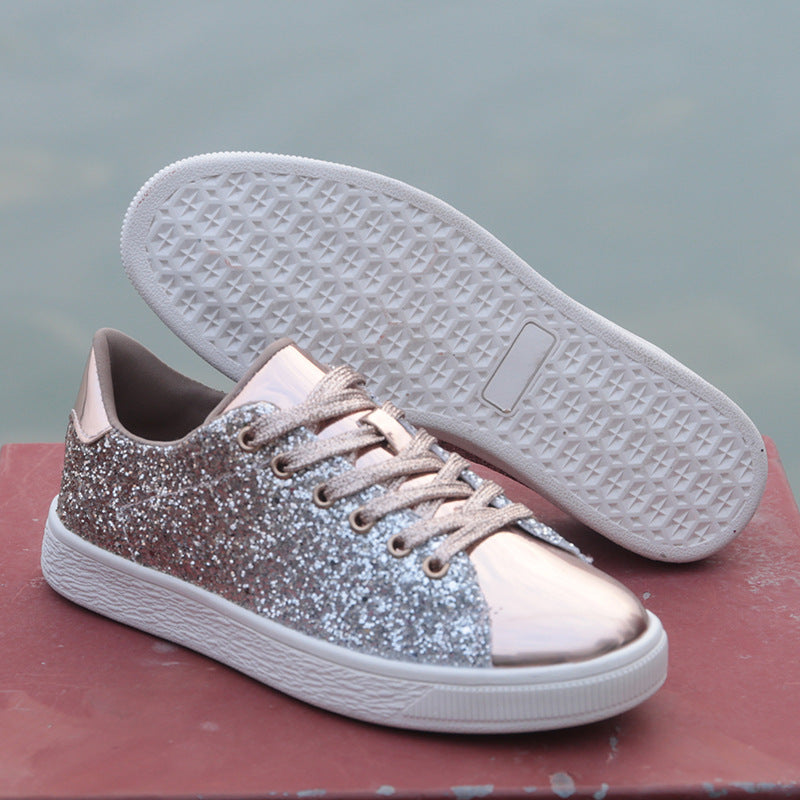 Damen Freizeit Sneakers mit glitzerndem Obermaterial und sportlicher Sohle EB