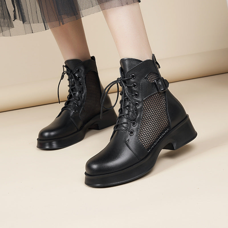 Damen Schnürstiefeletten mit Luftzirkulation und robustem Absatz EB
