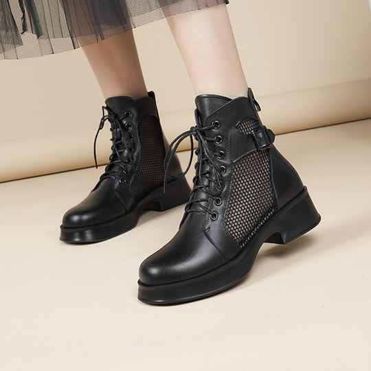 Damen Schnürstiefeletten mit Luftzirkulation und robustem Absatz EB