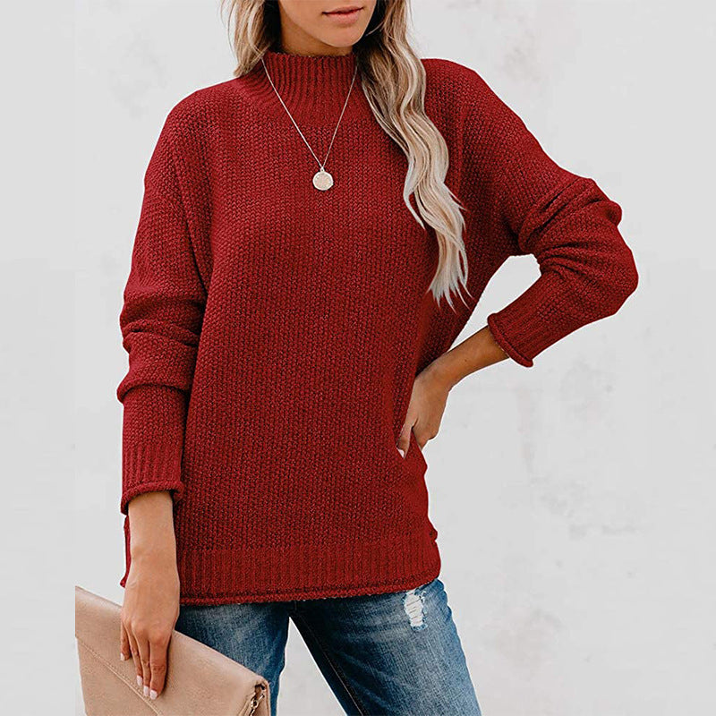 Damen Grobstrickpullover mit hohem Kragen und lässigem Schnitt EB