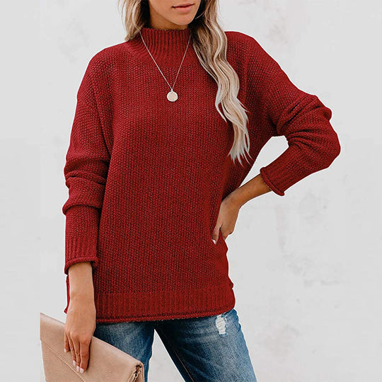 Damen Grobstrickpullover mit hohem Kragen und lässigem Schnitt EB