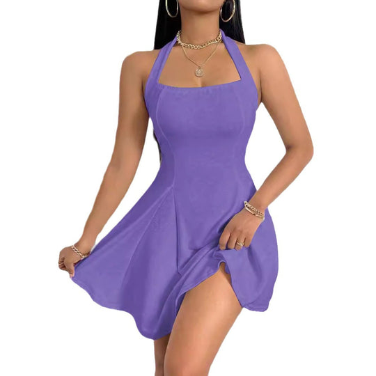 Damen Sommerliches Neckholder Kleid mit fließendem Saum EB