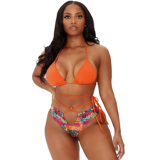 Damen Triangel-Bikini mit lässigem Schnitt und modischen Bindebändern EB