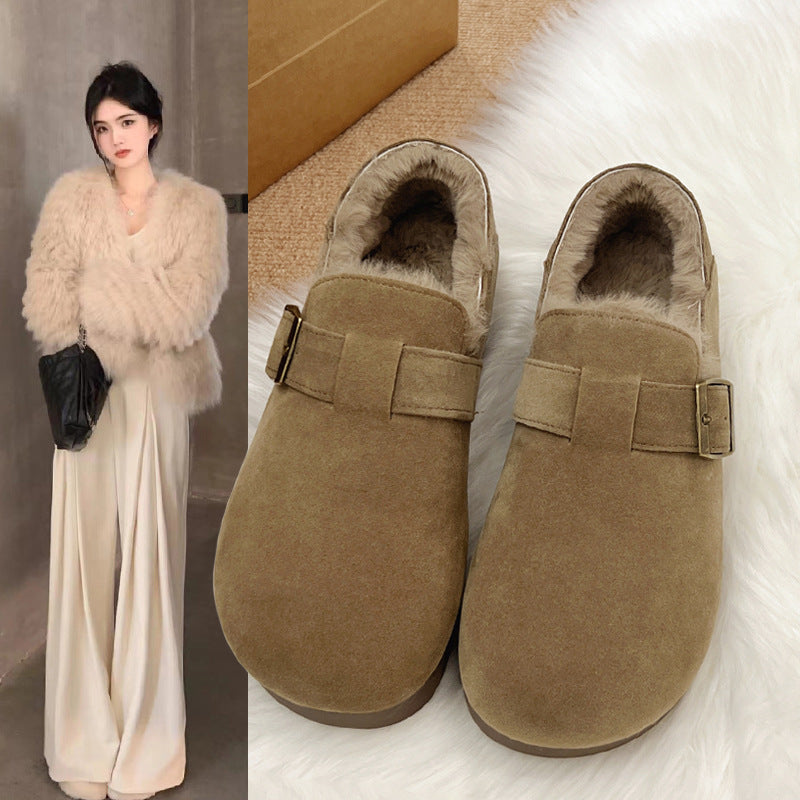Damen Clogs mit weichem Kunstfellfutter und dekorativem Schnallenverschluss EB