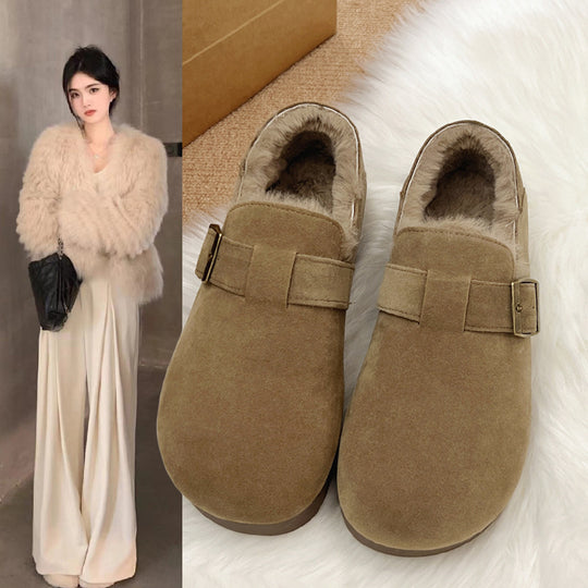 Damen Clogs mit weichem Kunstfellfutter und dekorativem Schnallenverschluss EB