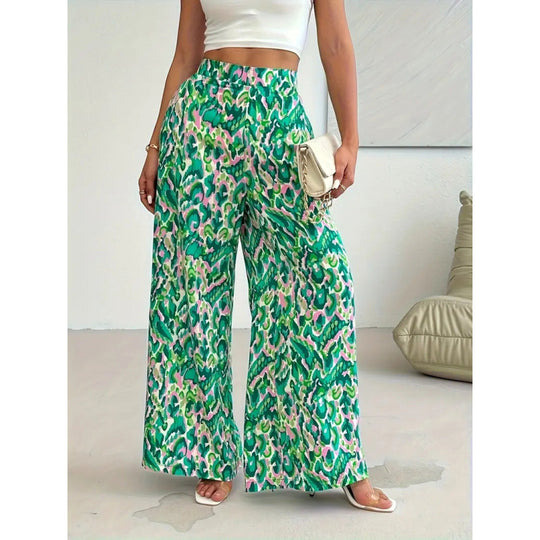 Damen Weite Palazzo-Hosen mit farbenfrohem Muster und hohem Taillenbund EB