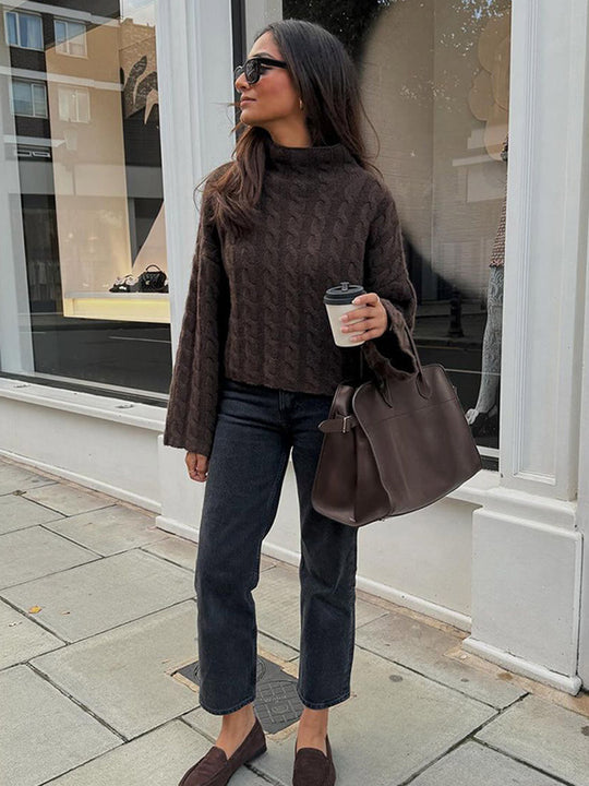 Damen modischer Rollkragenpullover aus strukturiertem Strickmaterial EB