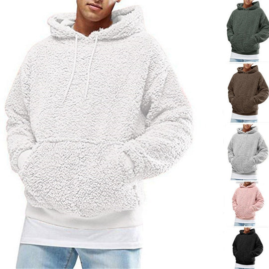 Herren Lässiger Teddy-Fleece Hoodie mit praktischen Kängurutaschen und verstellbarem Kordelzug EB