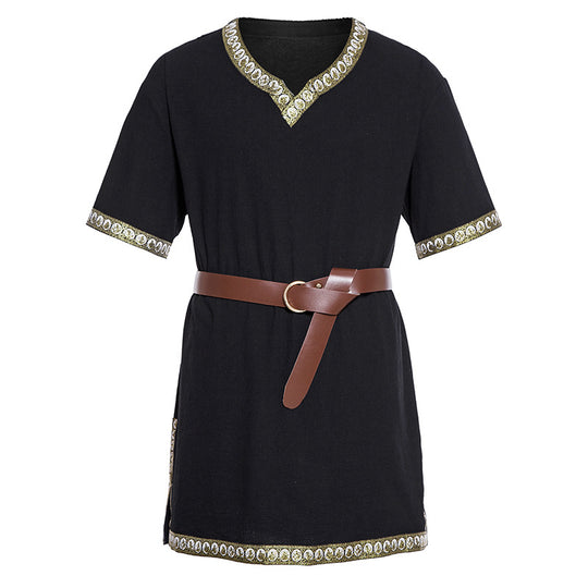 Damen Mittelalterliches Kleid mit dekorativem Kragen und Gürtel EB