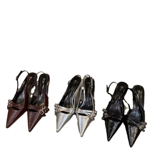 Damen Slingback-Pumps mit schimmerndem Obermaterial und modischen Dekoren EB