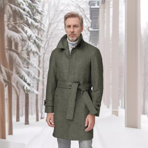 Herren klassischer Trenchcoat mit stilvollem Gürtel und doppelter Knopfreihe EB