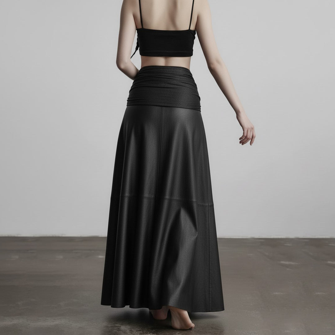 Damen eleganter Satin-Abendrock mit raffinierten Rüschen und Spitzenakzenten EB