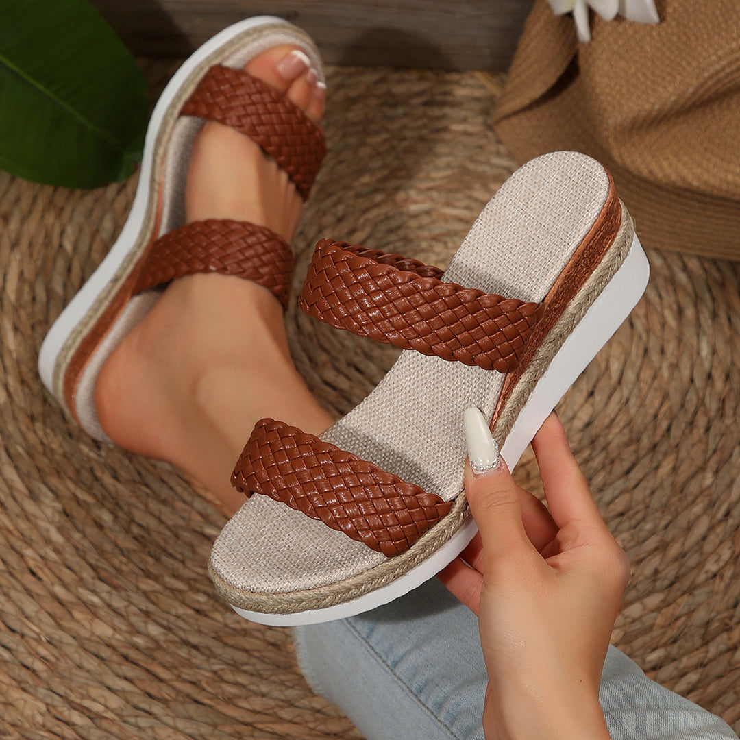 Damen Wedge-Sandaletten mit geflochtenem Riemen und komfortablem Fußbett EB