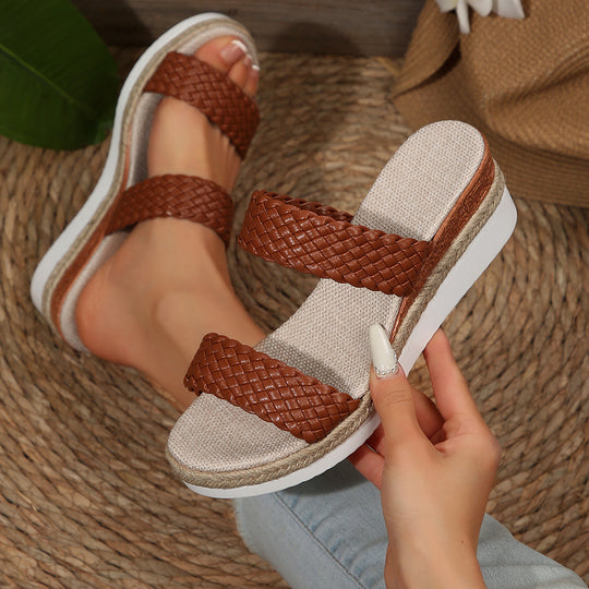 Damen Wedge-Sandaletten mit geflochtenem Riemen und komfortablem Fußbett EB