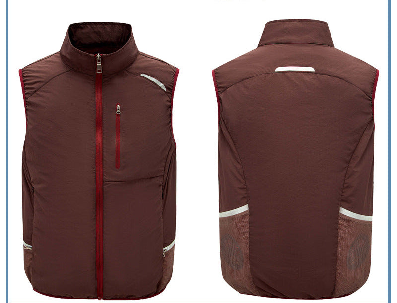 Herren nan leichte winddichte Outdoor-Weste mit hoher Kragen, Brusttasche und seitlichen Reißverschlusstaschen R&B