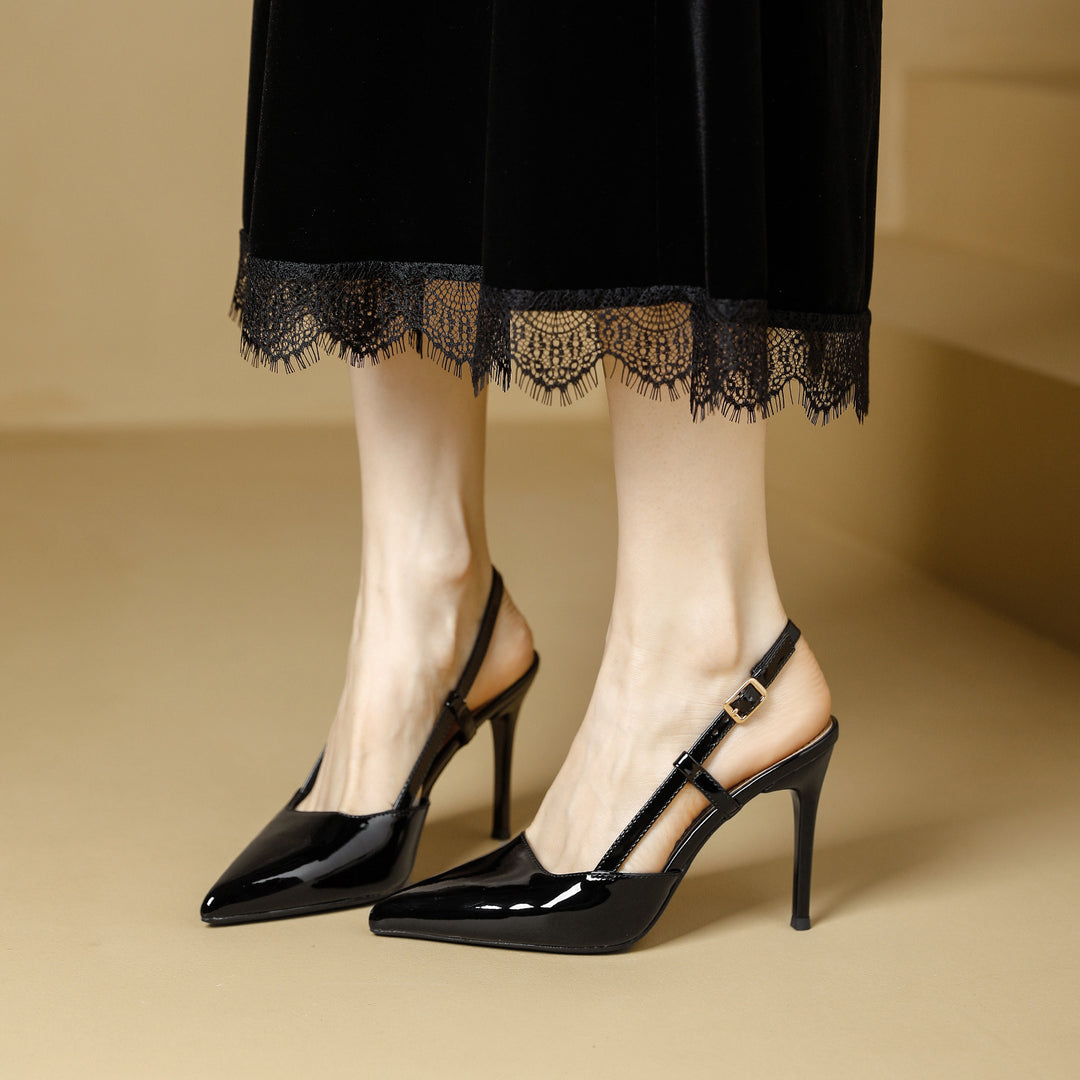 Damen Slingback-Pumps mit spitzem Design und elegantem Hochglanz EB