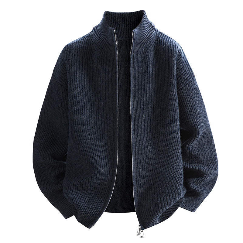 Damen modische Strickjacke mit hohem Kragen und Reißverschluss EB
