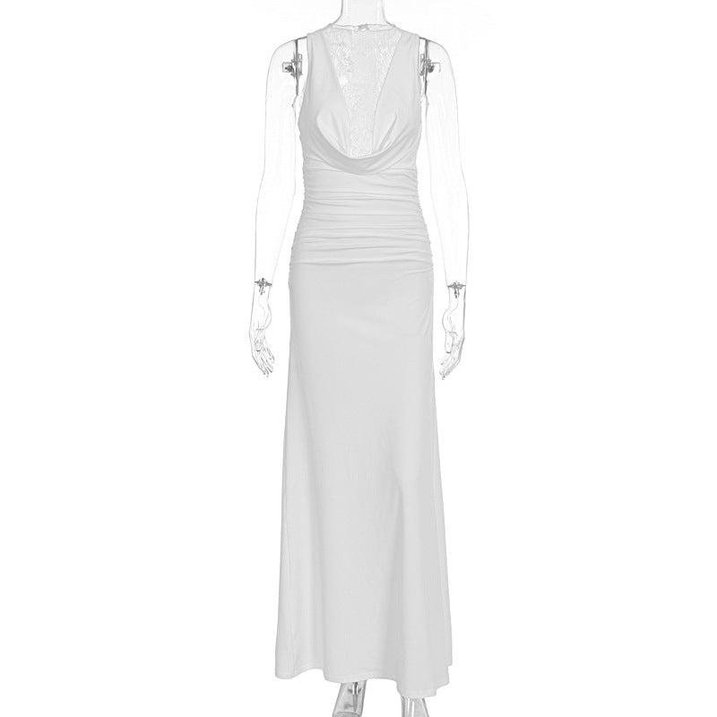 Damen Elegantes Maxikleid mit elegantem Neckholder-Design und raffinierter Spitzenlage EB