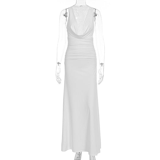 Damen Elegantes Maxikleid mit elegantem Neckholder-Design und raffinierter Spitzenlage EB