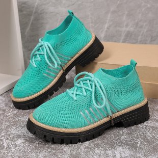 Damen modische Sneaker mit luftiger Strickoberfläche und bequemer Plateausohle EB