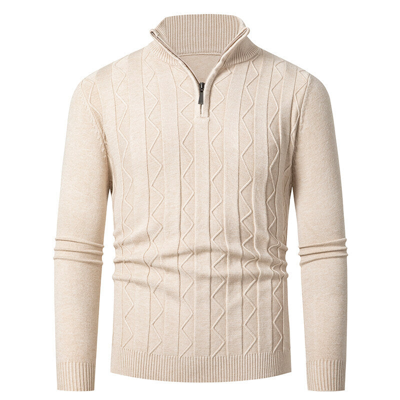Herren Strickpullover mit stylischem Reißverschluss und Zopfmuster EB