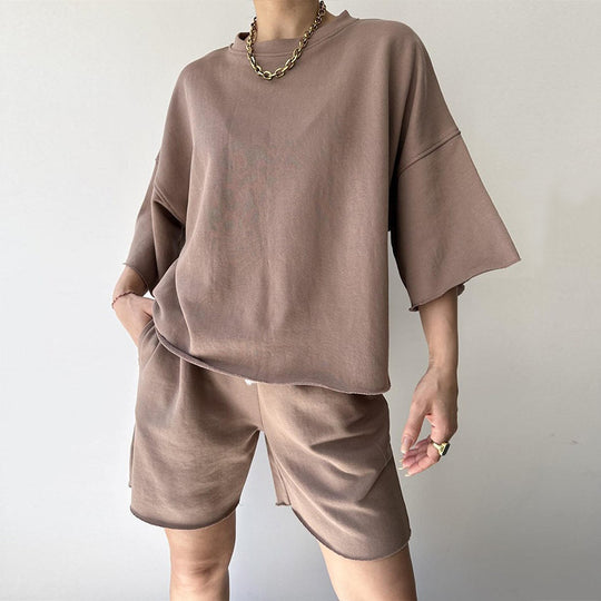 Damen lässiges Crop-Top und Shorts-Set mit weitem Schnitt EB