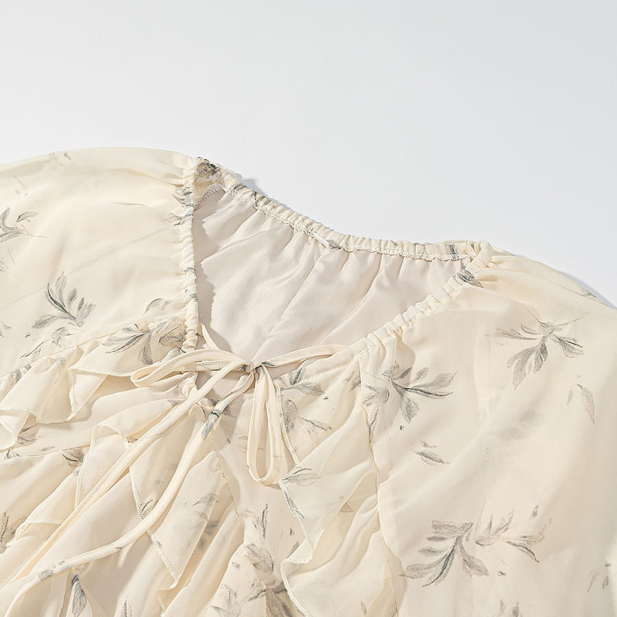Damen Maxikleid mit eleganten Rüschendetails und floralem Druck EB