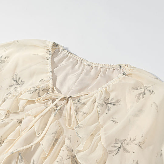 Damen Maxikleid mit eleganten Rüschendetails und floralem Druck EB