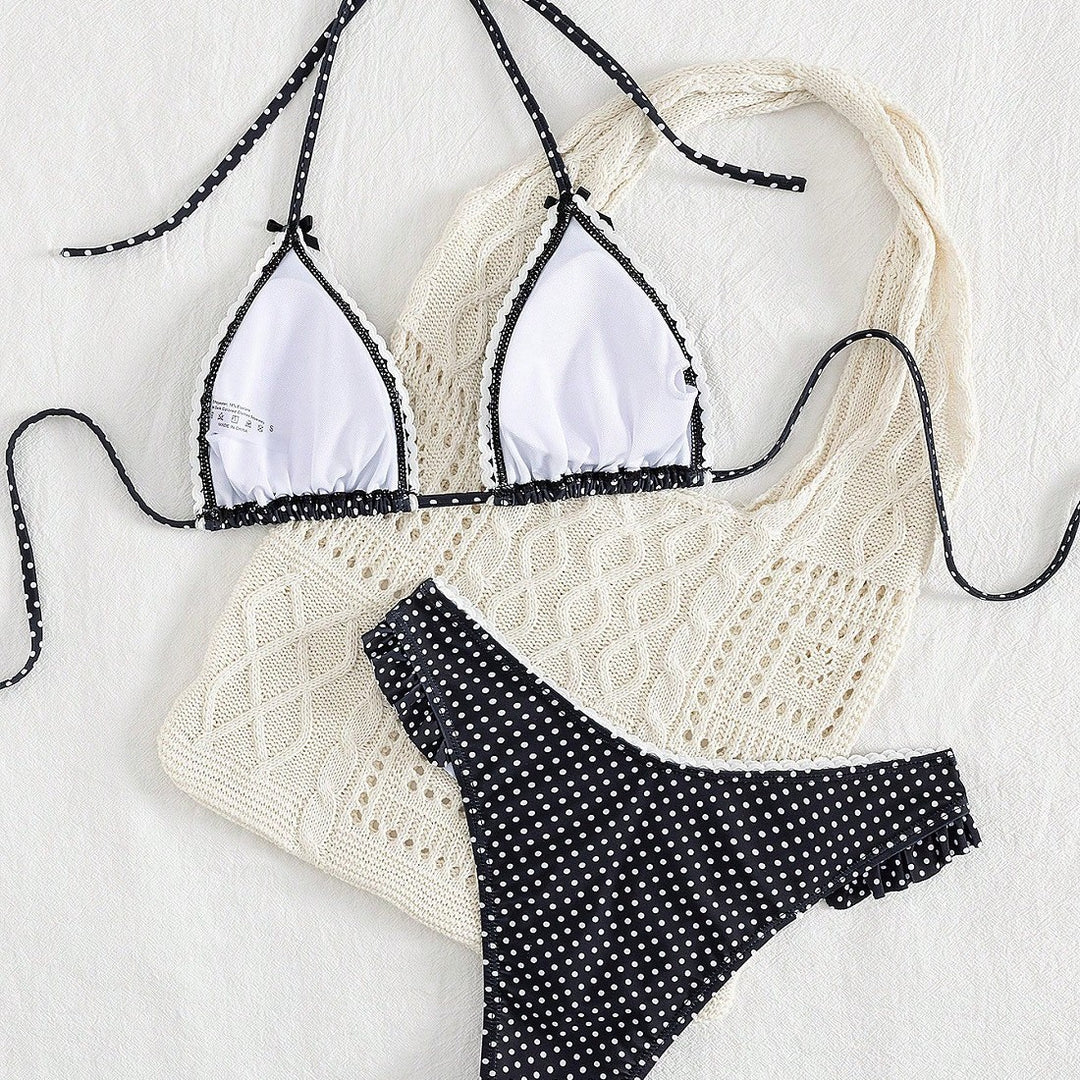 Damen Triangel-Bikini-Set mit verspielten Punkten EB