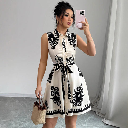 Damen Hemdblusenkleid mit tailliertem Schnitt und dekorativem Bindegürtel EB