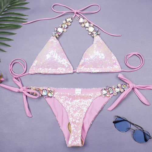 Damen Glitzernder Triangel-Bikini mit modischen Akzenten EB
