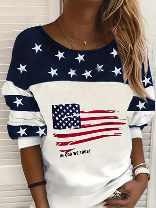 Damen Sweatshirt mit amerikanischem Flaggenmotiv und Sternen EB