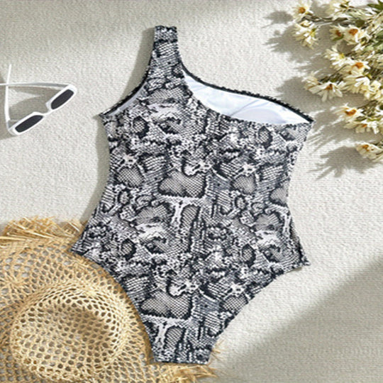 Damen Einteiliger Badeanzug mit asymmetrischem Schlupf-Design EB