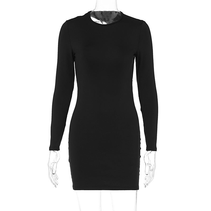 Damen figurbetontes Minikleid mit langen Ärmeln und schickem Rundhalsausschnitt EB