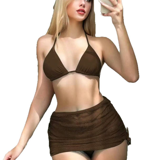 Damen Triangel-Bikini-Set mit verstellbarem Rock EB