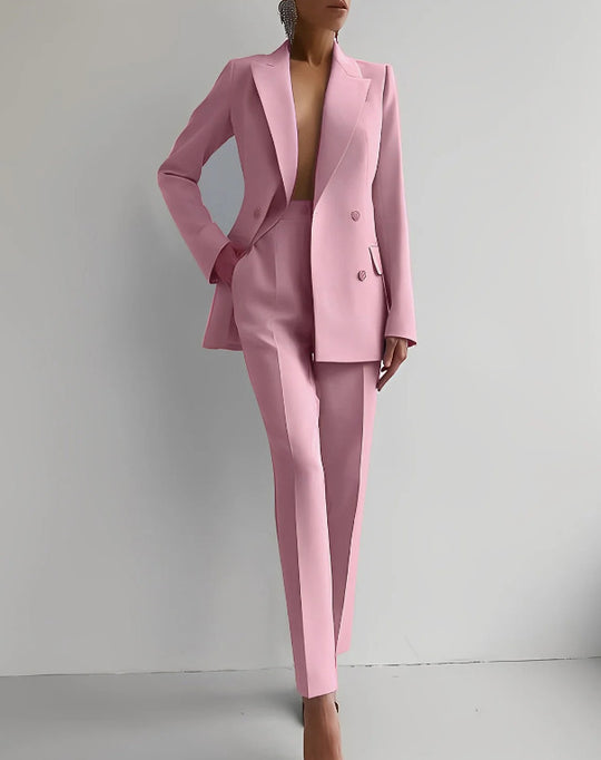 Damen elegantes Zweiteiler-Anzug-Set mit tailliertem Blazer und schmalen Hosen EB